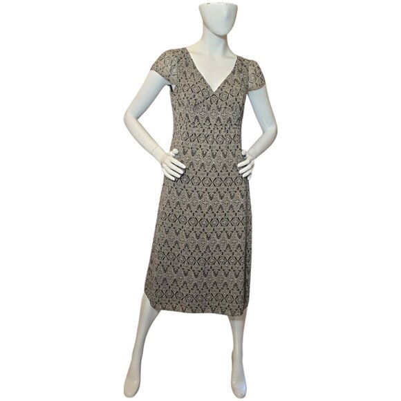 Chocolate Brown V Neck Medallion Print  Midi LOFT Dress sz 4 - Picture 1 of 9